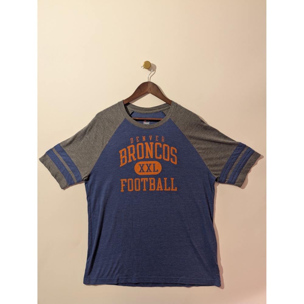 Majestic Denver Broncos T-Shirt Mens XL Blue Gray Excellent Raglan NFL Football